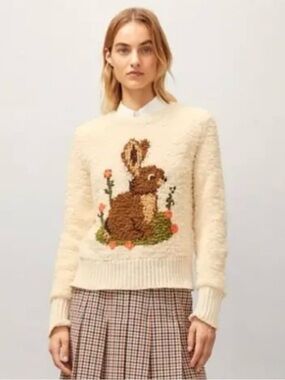 Tory Burch Bunny Intarsia Sweater Pullover Small Petite